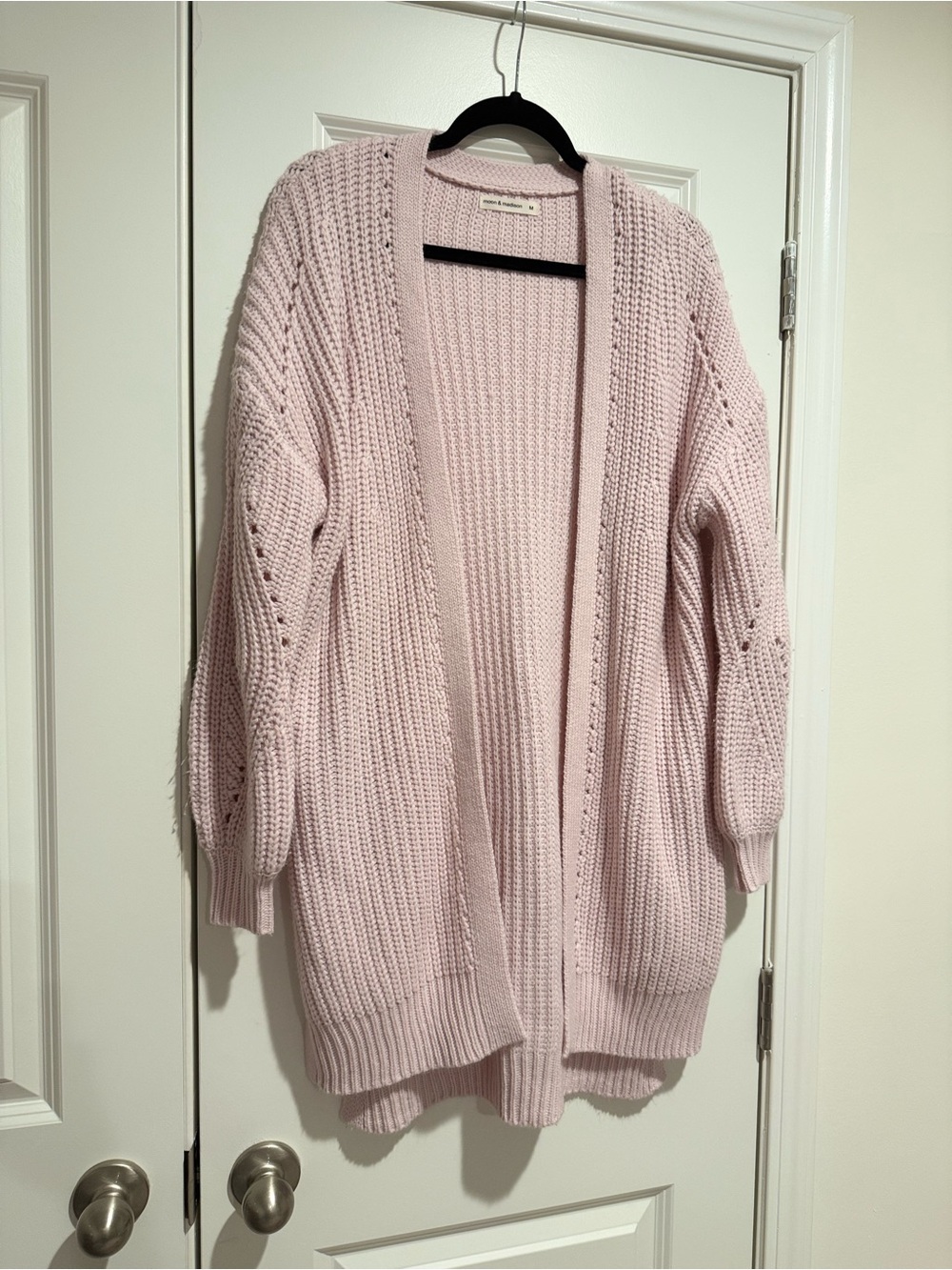 moon & madison Open-Front Chunky Knit Cardigan - Pale Pink